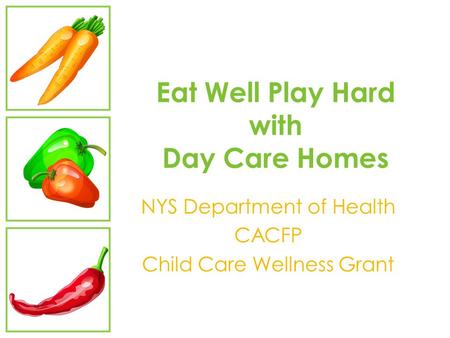 Eat Well Play Hard with Day Care Homes NYS Department of Health CACFP Child Care Wellness Grant.