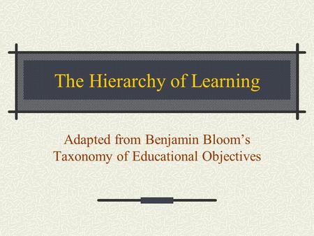 The Hierarchy of Learning Adapted from Benjamin Bloom’s Taxonomy of Educational Objectives.