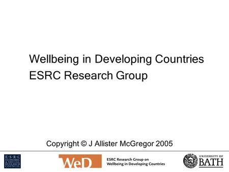 Wellbeing in Developing Countries ESRC Research Group Copyright © J Allister McGregor 2005.