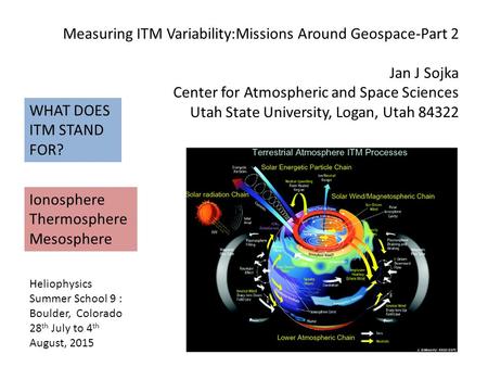 Measuring ITM Variability:Missions Around Geospace-Part 2 Jan J Sojka Center for Atmospheric and Space Sciences Utah State University, Logan, Utah 84322.