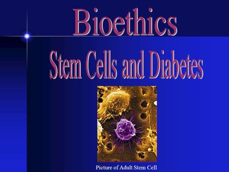 Picture of Adult Stem Cell. Introduction Diabetes is an illness that affects the metabolism of insulin. About 16 million people are affected by this disease.