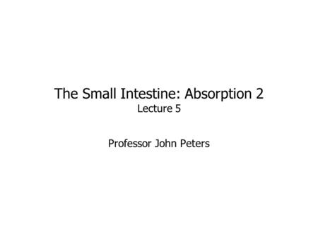 The Small Intestine: Absorption 2 Lecture 5 Professor John Peters.