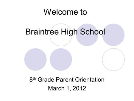 Welcome to Braintree High School 8 th Grade Parent Orientation March 1, 2012.