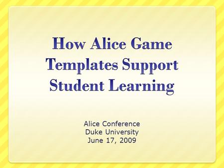 Alice Conference Duke University June 17, 2009. Alka Harriger Purdue University