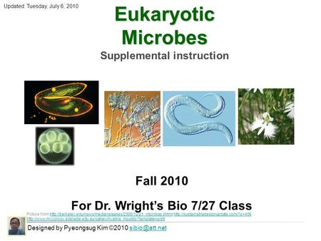 Eukaryotic Microbes Supplemental instruction Designed by Pyeongsug Kim ©2010 Picture from
