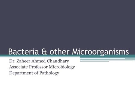 Bacteria & other Microorganisms Dr. Zaheer Ahmed Chaudhary Associate Professor Microbiology Department of Pathology.