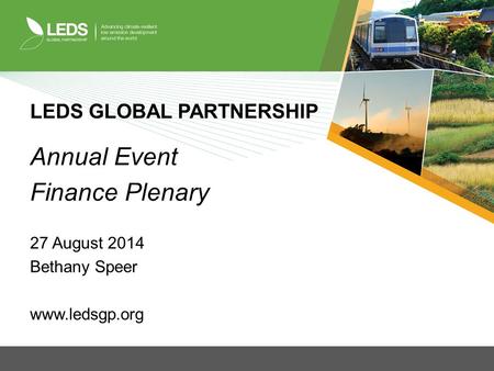 LEDS GLOBAL PARTNERSHIP Annual Event Finance Plenary 27 August 2014 Bethany Speer www.ledsgp.org.