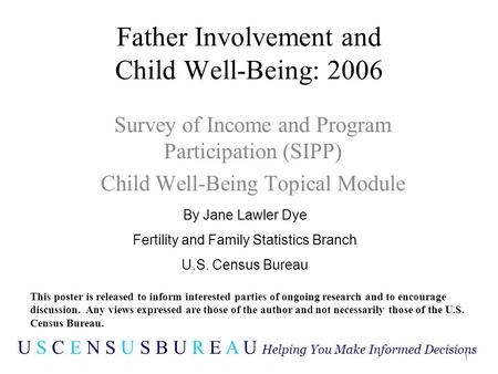 Father Involvement and Child Well-Being: 2006 Survey of Income and Program Participation (SIPP) Child Well-Being Topical Module 1 By Jane Lawler Dye Fertility.
