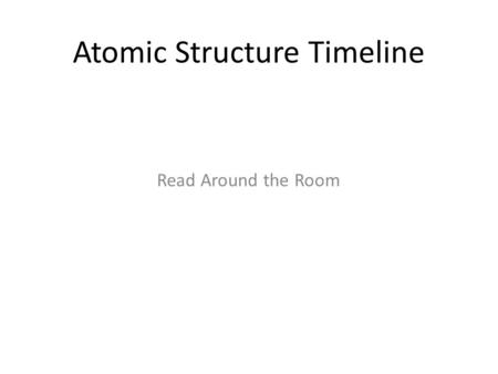 Atomic Structure Timeline Read Around the Room. Democritus (400 B.C.) Proposed that matter was composed of tiny indivisible particles Not based on experimental.