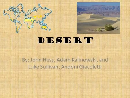 Desert By: John Hess, Adam Kalinowski, and Luke Sullivan, Andoni Giacoletti.