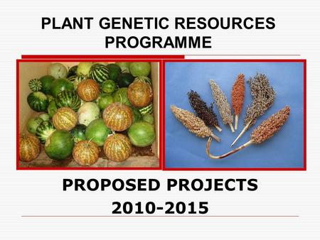 PLANT GENETIC RESOURCES PROGRAMME PROPOSED PROJECTS 2010-2015.