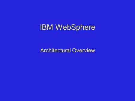 IBM WebSphere Architectural Overview. Content Management ● Controlled by Java – Servlet – Enterprise Java Beans (EJB) – Java Server Pages (JSP) ● Base.