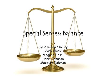 Special Senses: Balance By: Amanda Sherry Zack Black Meghan Desai Darin Johnson Mazbura Rahman.