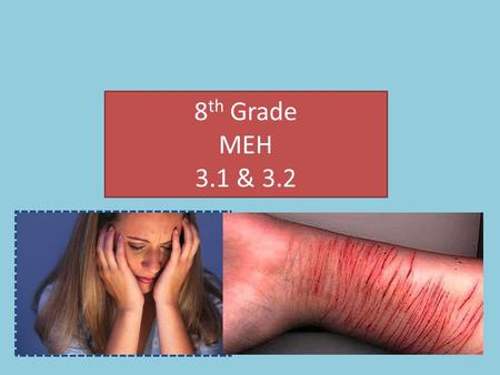 8 th Grade MEH 3.1 & 3.2. Objective 3.1 Recognize signs and symptoms of hurting self or others.