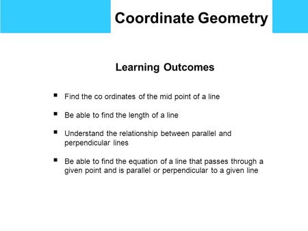 Coordinate Geometry Learning Outcomes