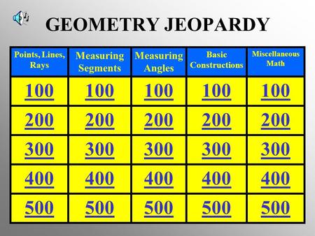 GEOMETRY JEOPARDY Measuring Segments