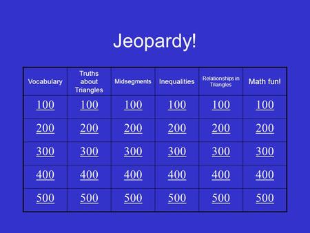Jeopardy! Math fun! Vocabulary