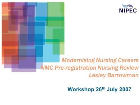 Modernising Nursing Careers NMC Pre-registration Nursing Review Lesley Barrowman Workshop 26 th July 2007.