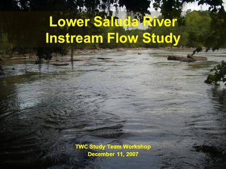 Lower Saluda River Instream Flow Study TWC Study Team Workshop December 11, 2007.