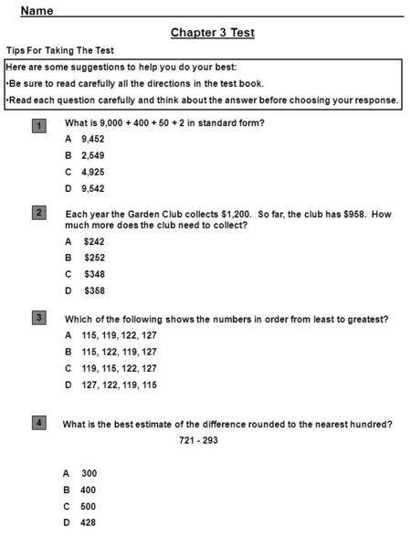 Name Chapter 3 Test Tips For Taking The Test