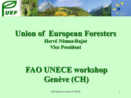 UEF Geneva March 15 HNR1 Union of European Foresters Hervé Némoz-Rajot Vice President FAO UNECE workshop Genève (CH)
