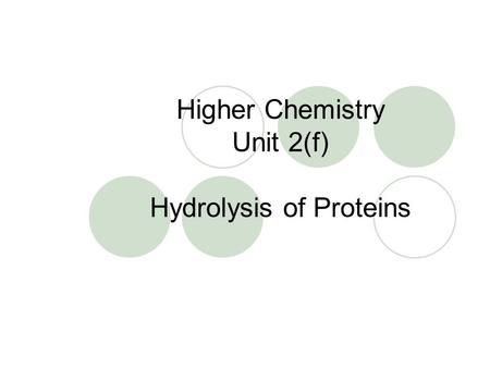 Higher Chemistry Unit 2(f) Hydrolysis of Proteins.