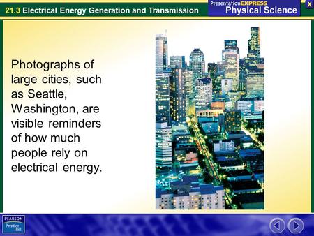 Photographs of large cities, such as Seattle, Washington, are visible reminders of how much people rely on electrical energy.