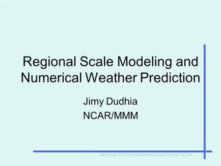 Regional Scale Modeling and Numerical Weather Prediction