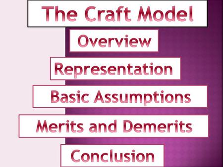 Craft : it is an activity that involves making something in a skillful way or a job that requires special skills. The Craft Model is the oldest form of.