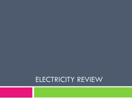 ELECTRICITY REVIEW. Charges  There are two types of charges- what are they?  Positive and Negative  Where do positive charges come from?  Protons.