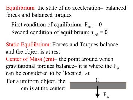 First condition of equilibrium: Fnet = 0