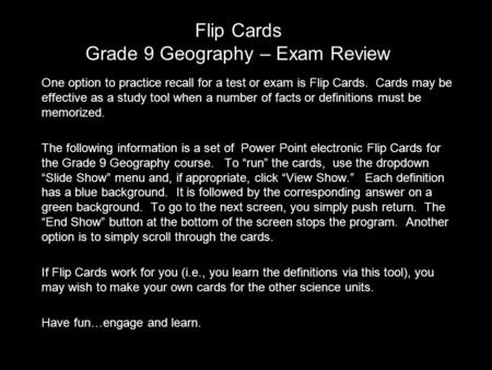 Flip Cards Grade 9 Geography – Exam Review