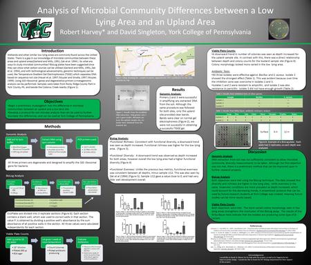Analysis of Microbial Community Differences between a Low Lying Area and an Upland Area Robert Harvey* and David Singleton, York College of Pennsylvania.
