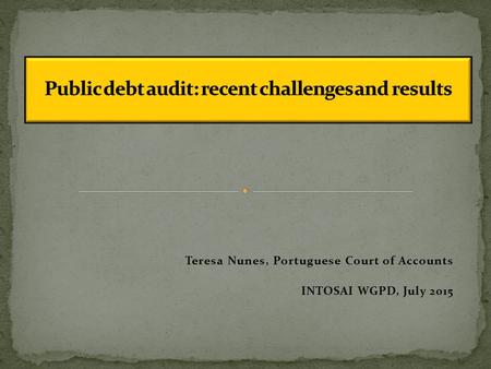 Teresa Nunes, Portuguese Court of Accounts INTOSAI WGPD, July 2015.