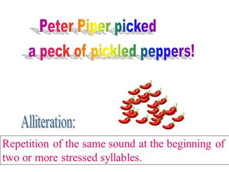 Repetition of the same sound at the beginning of two or more stressed syllables.