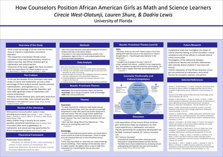Only a small percentage of African American females show an interest in mathematics and science education The researchers interviewed 3 female school counselors.