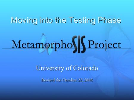 Moving into the Testing Phase Revised for October 22, 2008.