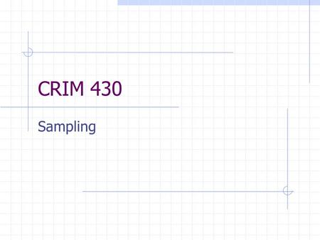 CRIM 430 Sampling. Sampling is the process of selecting part of a population Target population represents everyone or everything that you are interested.