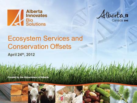Funded by the Government of Alberta Ecosystem Services and Conservation Offsets April 24 th, 2012.