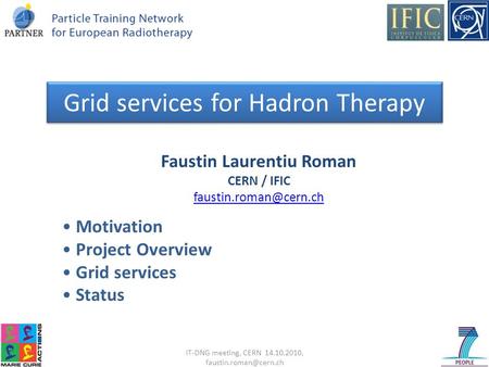 IT-DNG meeting, CERN 14.10.2010, Motivation Project Overview Grid services Status Faustin Laurentiu Roman CERN / IFIC