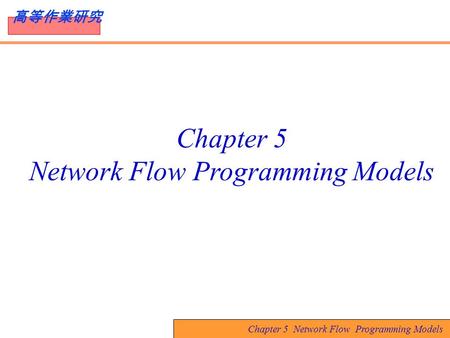 Network Flow Programming Models