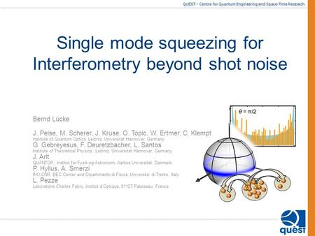 QUEST - Centre for Quantum Engineering and Space-Time Research Single mode squeezing for Interferometry beyond shot noise Bernd Lücke J. Peise, M. Scherer,
