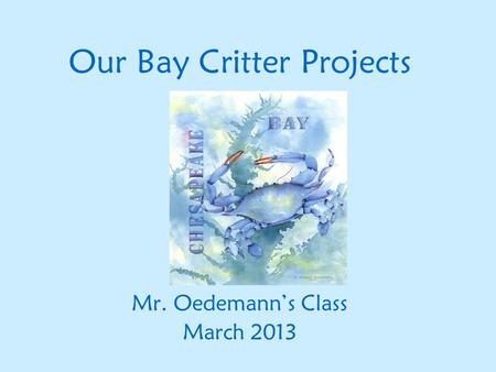 Our Bay Critter Projects Mr. Oedemann’s Class March 2013.