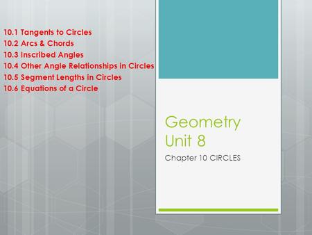 Geometry Unit Tangents to Circles 10.2 Arcs & Chords