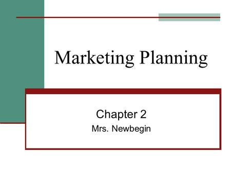 Marketing Planning Chapter 2 Mrs. Newbegin. The Marketing Plan SWOT Analysis – An assessment that can foster the business’ success and what could make.