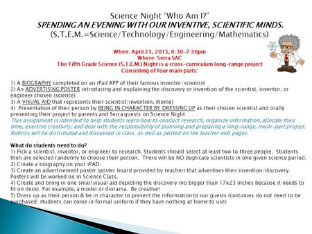 Science Night “Who Am I?”