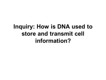 Inquiry: How is DNA used to store and transmit cell information?