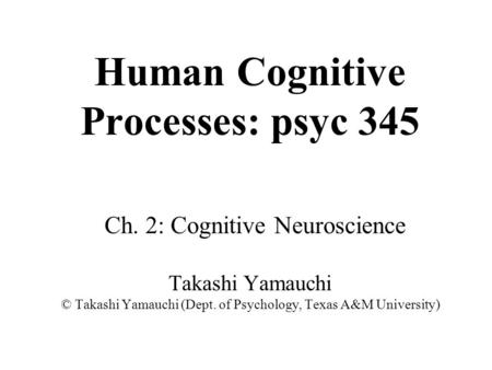 Human Cognitive Processes: psyc 345 Ch. 2: Cognitive Neuroscience Takashi Yamauchi © Takashi Yamauchi (Dept. of Psychology, Texas A&M University)