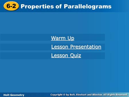 Properties of Parallelograms