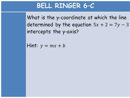 BELL RINGER 6–C   What is the y-coordinate at which the line determined by the equation 5